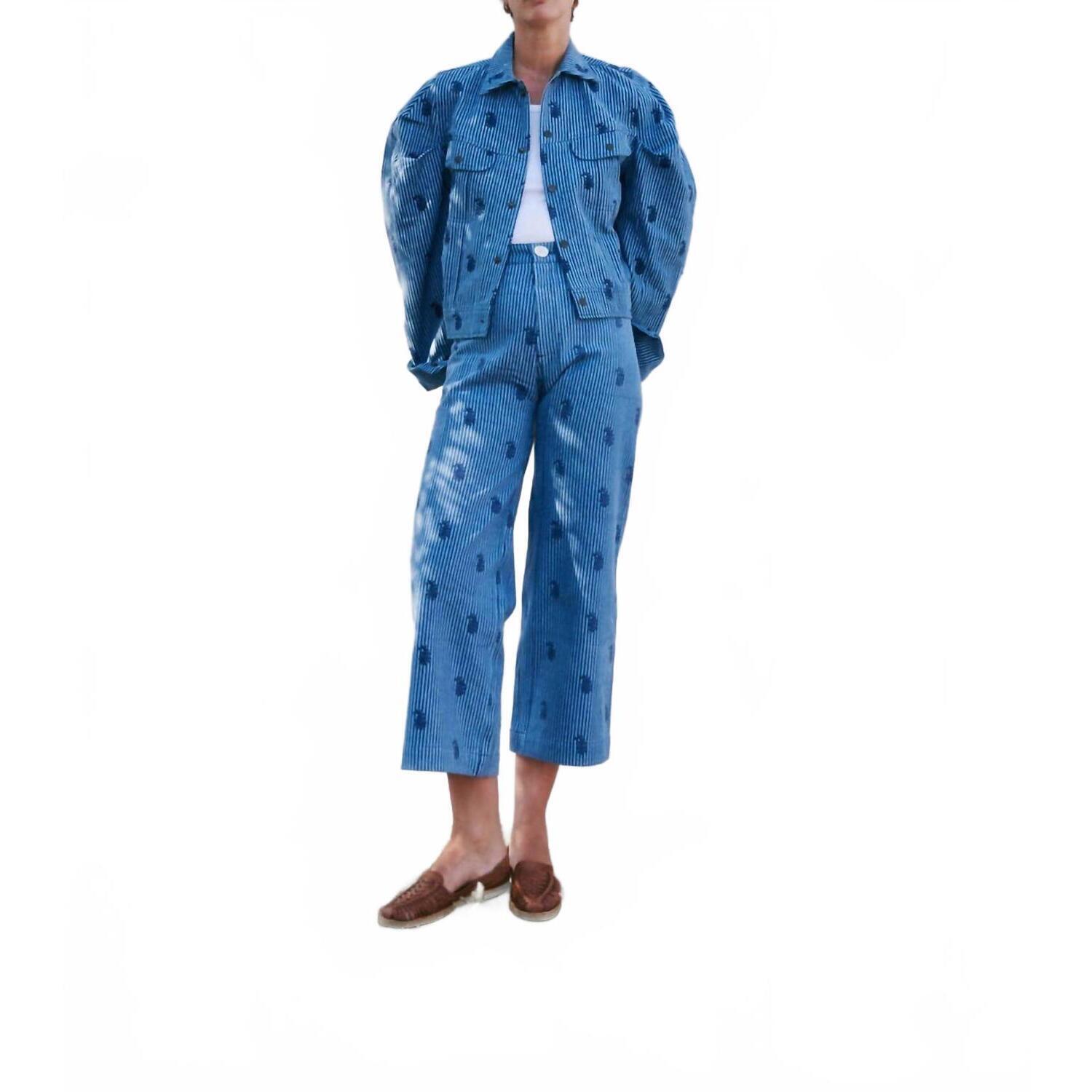 New Sz Blockprints Denim Disco Pants In Navy Small Paisley